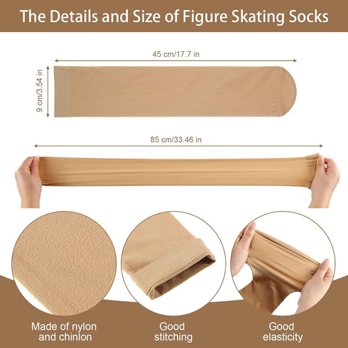 SATINIOR 3 Pairs Ice Skating Socks Roller Skating Socks High Tight Knee Skating Socks Roller Skating Nylon Socks Women Girl (Nude Color)...