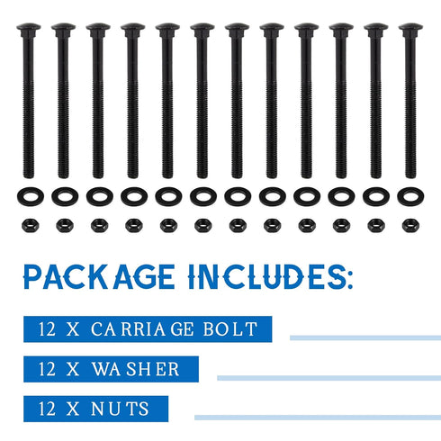 Zonon Carriage Bolt Kit Galvanized Carriage Bolt Set Includes Rust Resistance Bolts Washers and Nuts for Fastening Accessories (12 Sets,Black,1/4 ...