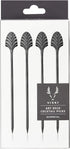 Viski Gunmetal Art Deco Cocktail Picks - Heavy Duty Toothpicks Stainless Steel Metal Drink Skewers Barware Accessories - Black 5inch Set of 4...