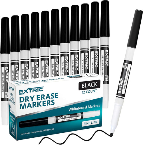 Dry Erase Markers Fine Tip, 12 Count Whiteboard Markers, Black Dry Erase Markers, Fine Point Dry Erase Markers, Dry Erase Markers for Kids, White ...