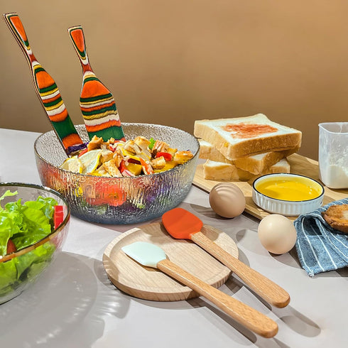 Spurtles Kitchen Tools, 8 Pcs Silicone Cooking Utensil Set,Pakkawood Spurtle Set, Silicone Kitchen Utensils Set with Natural Wooden Handle,Wooden ...
