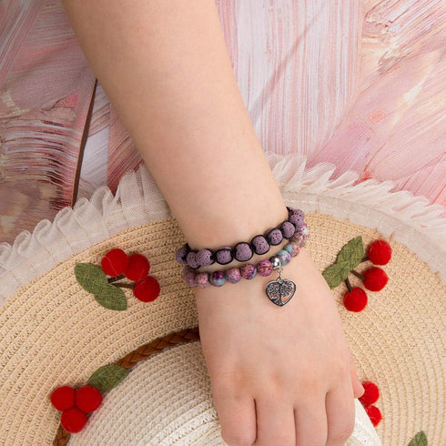 Tree of Life Bracelet - Lava Stone Essential Oil Gemstone Beaded Yoga Meditation Regalite Stone Beach Charm Bracelet Set(Purple)...