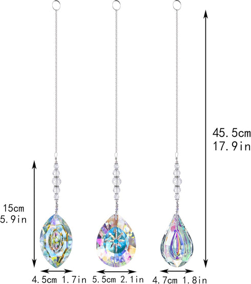 Crystal Suncatchers Hanging Crystals Rainbow 76mm Prisms Pendant with Chakra Beads for Window Indoor Outdoor Decor (Pack of 3)...