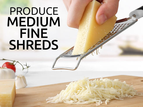 Zulay Kitchen Professional Cheese Grater Stainless Steel - Durable Rust-Proof Metal Lemon Zester Grater With Handle - Flat Handheld Grater For Che...