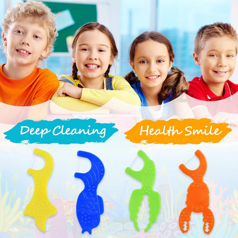 Kids Flossers, Kids Dental Floss Picks without Fluoride, Unflavored, 4 Colors Ocean Animals Shaped Makes Flossing Fun, 50 Count (Pack of 4)...
