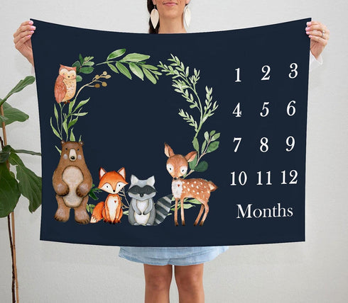 Woodland Baby Monthly Milestone Fleece Blanket, Black, 50x40, Includes Marker...