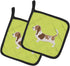 Caroline's Treasures BB3802PTHD Basset Hound Checkerboard Green Pair of Pot Holders Kitchen Heat Resistant Pot Holders Sets Oven Hot Pads for Cook...