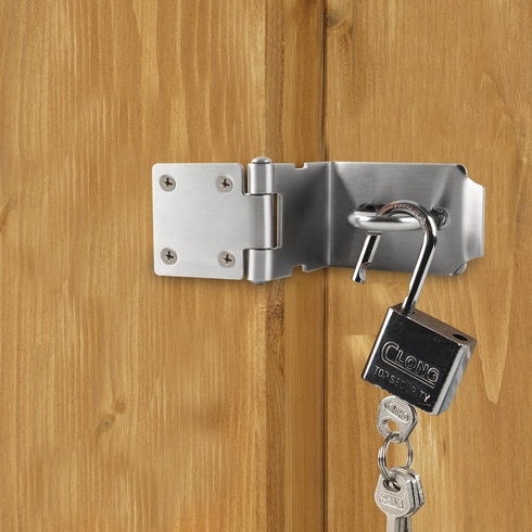 4 Inch Door lock Latch Padlock Hasp Set, 90 Degree Latch Lock with Screws and Padlock Stainless Steel Safety Right Angle Padlock Hasp Locking Latc...
