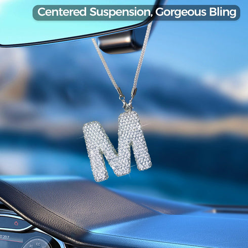 Bling Car Letter Charm, Rear View Mirror Ornament Cute Hanging Crystal Pendant Bling Car Accessories, Lucky Diamond Rhinestone Women Charm Auto De...