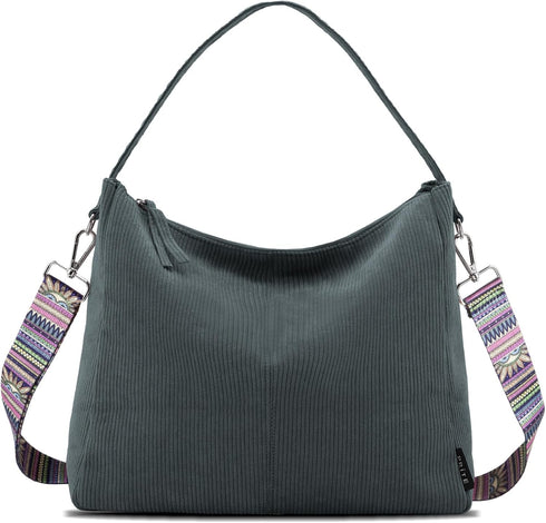 Corduroy Tote Bag for Women, Large Zippered Messenger Bag with Pockets, Hobo Handbag for Shopping, Work, College...