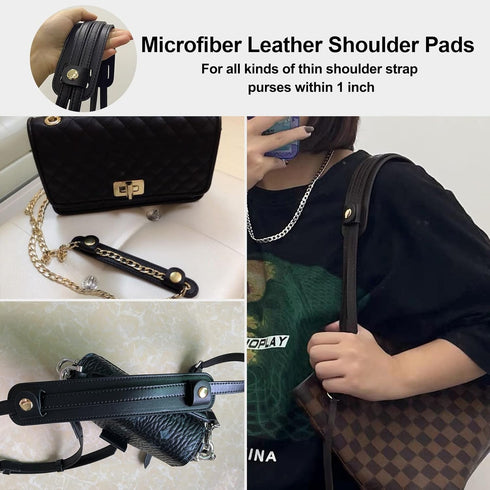 Microfiber Leather Shoulder Strap Pad for Women Tote Purses, Handbag, Satchels, Hobo Purses? 9" x 1.75", Black...