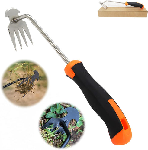 Stainless Steel Hand Weed Puller Dual-Action 4-Claw Weeder with Ergonomic Grip Garden Tool for Efficient Root Removal Precision Weed Extraction Id...