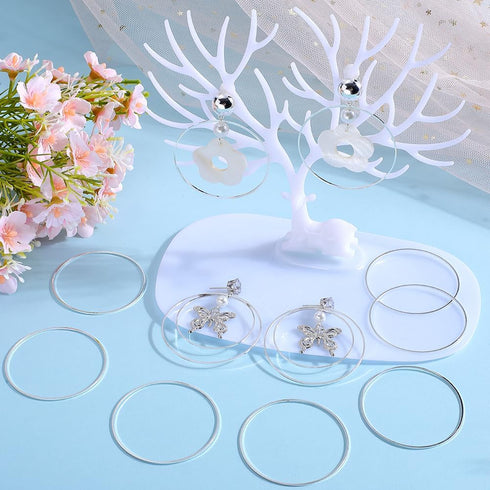 50Pcs 50mm Round Beading Hoops Beaded Earring Making Hoops Silver Ear Brass Link Hollow Frame Circle Rings for DIY Jewelry Making Earring Bulk Key...