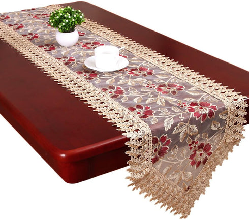 Grelucgo Small Short Burgundy Lace Doily Table Runners Dresser Scarves (13 x 36 inch)...