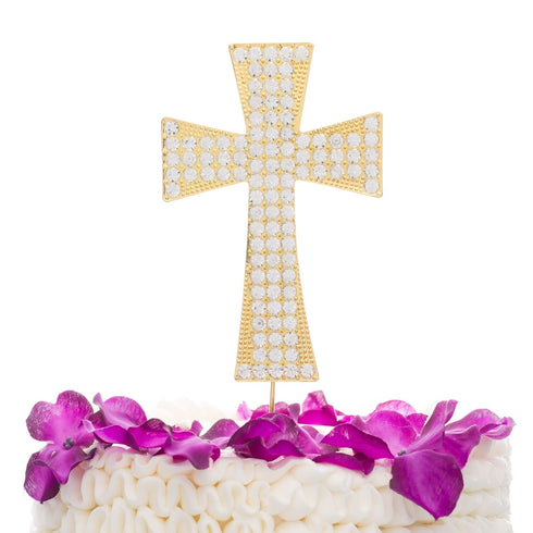 Ella Celebration Cross Cake Topper, Religious Wedding, Baptism, Christening, Dedication, First Communion, Christian Decoration (Gold)...