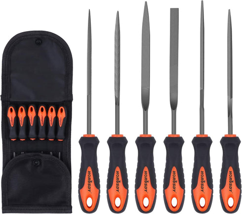 HORUSDY 6-Pieces Needle File Set, Hand Metal Files, Alloy Strength Steel Include Flat, Flat Warding, Square, Triangular, Round, and Half-Round Fil...