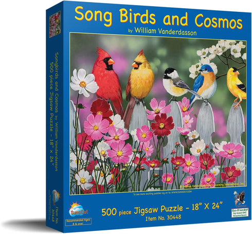 SUNSOUT INC - Songbirds and Cosmos - 500 pc Jigsaw Puzzle by Artist: William Vanderdasson - Finished Size 18" x 24" - MPN# 30448...