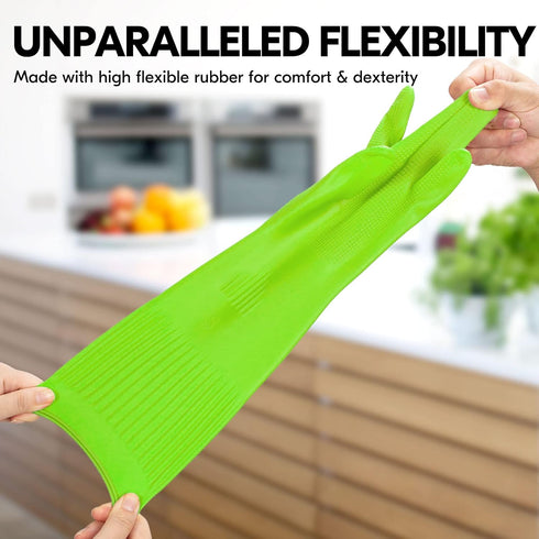 Vgo... 1-Pair Dishwashing Gloves, Reusable Household Gloves, Kitchen Gloves, Long Sleeve, Thick Latex, Cleaning, Washing, Working, Painting, Garde...
