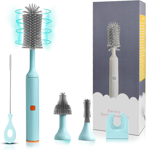 Electric Cleaning Brush with USB Rechargeable Electric Bottle Brush Cleaner and 3 Replaceable Silicone Bottle Brushes and Straw Cleaner Brush,Perf...