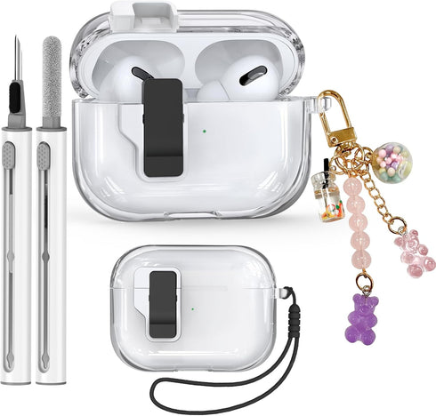 AirPods Pro 2nd/1st Generation Case Cover with Cleaner Kit, Secure Lock Clip Transparent Airpods Pro Case,Shockproof Clear Airpod Case for Women w...