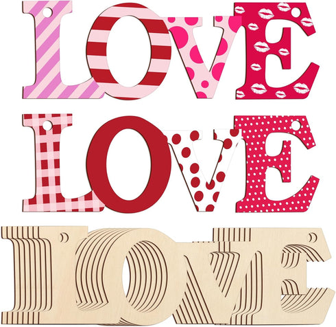 Wooden Love Letter Ornaments to Paint 7 Inch, Large Size Mothers Day Valentine's Day Wooden DIY Blank Unfinished Round Wood Discs Father's Day Orn...