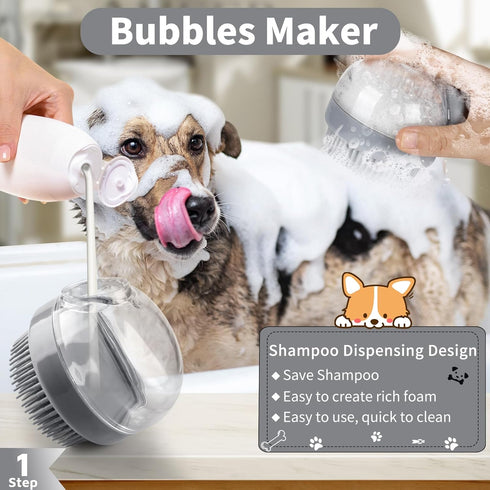 3PCS Dog Bath Brush | Dog Shampoo Brush | Dog Scrubber for Bath | Dog Bath Brush Scrubber | Dog Shower/Washing Brush with Adjustable Ring Handle f...
