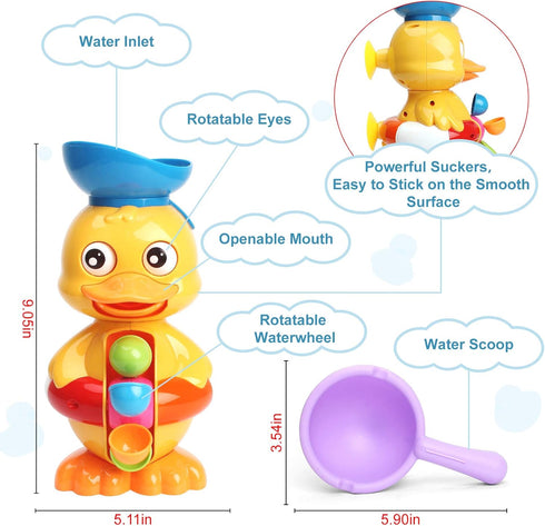 Bath Bathtub Toys for Toddlers 1 2 3 Years Old | Duck Bathtub Toys with Rotatable Waterwheel/Eyes | Bathroom Strong Suckers Water Scoop Fun Bath T...