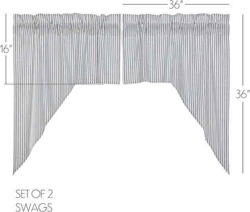 VHC Sawyer Mill Blue 2 Piece Swag Set Kitchen Farmhouse Curtains for Bathroom Living Room Bedroom Window Ticking Striped 36 Inches Long 2 Panels...
