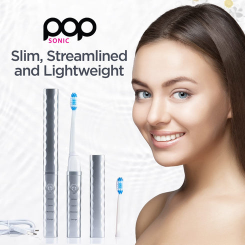 Pop Sonic USB Charge Anywhere Toothbrush(Silver) | Rechargeable Toothbrush w/Up to 40,000 Brush Strokes/Minute-Long-Lasting DuPont Nylon Bristles ...