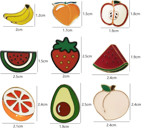 16PCS Cute Fruit Pin Set Strawberry Avocado Peach Pineapple Banana Cherry Brooch Cartoon Badge Lapel Backpack Scarf Decoration...