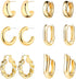 6 Pairs Gold Hoop Earrings for Women, 14K Gold Plated Huggie Hoop Earrings Set Hypoallergenic Lightweight Chunky Open Hoops Jewelry for Gift...