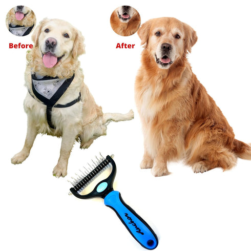 ANCHOR Pet Grooming Brush-Double Sided Shedding and Dematting Undercoat Rake Comb for Dogs and Cats, No More Nasty Shedding or Flying Hair (Blue),...