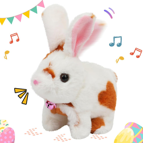 Easfan Walking Bunny Stuffed Animal Interactive Jumping Spotted Rabbit Talking Hopping Ears Nose Moving Educational Plush Toy Easter Birthday Gift...