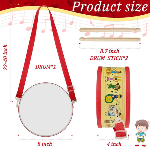Kids Drum Set 7.87 in Wooden Toy Drum with Adjustable Strap 2 Drumsticks Educational Sensory Musical Instrument Drum Set for Toddlers Kids Baby To...