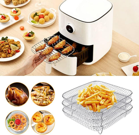 Square Air Fryer Rack,3 Layer Stainless Steel Stackable Dehydrato-r Rack with An-ti-scalding Clip,Stainless Steel Multi-Layer Dehydrato-r Rack Air...
