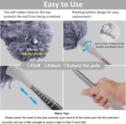 DELUX Microfiber Feather Duster Extendable Duster with 100 inches Extra Long Pole, Bendable Head & Long Handle Dusters for Cleaning Ceiling Fan, H...
