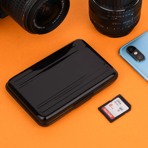 Aluminum Shock Resistant Carrying Box Holder Memory Card Storage Box Case Holder 8 Slots for SD SDHC MMC Micro SD TF Cards (Black)...