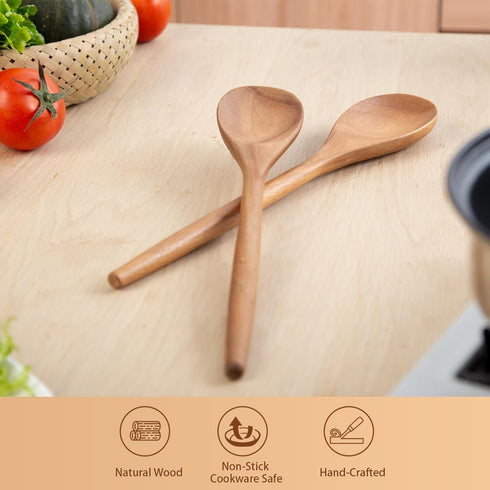 Wooden Spoons for Cooking,14 Inch Comfort Grip Wood Spoons,Wooden Kitchen Utensils for Stirring Scraping Flipping and Serving,Non-Stick Cookware S...