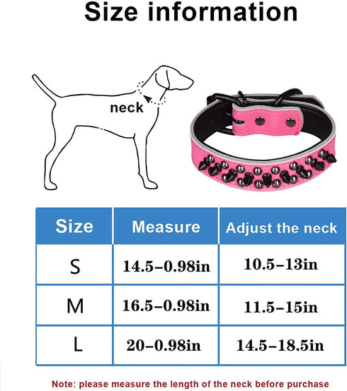 Adjustable Genuine Leather Spiked Studded Dog Collars for Small Medium Large Pets/Pit Bull/Bulldog/Pugs/Husky (L, Hot Pink1)...