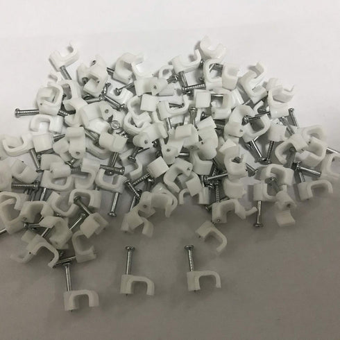 200 PCS 6mm Flat Ethernet Cable Wire Clips Single Coaxial Cable Clamps with Nail for Ethernet Cable Management...