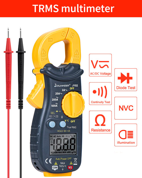 2000 Count Digital Clamp Meter, JOSANHOER Multimeter Tester, Volt Meter Auto-Ranging, Measures Resistance, Continuity, Diodes, AC Current Voltage ...