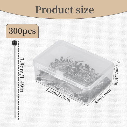 Sewing Pins, 300 PCS Straight Pins for Fabric, Black Pearlized Ball Head Quilting Pins Long 1.5inch, Sewing Pins with Transparent Plastic Box for ...