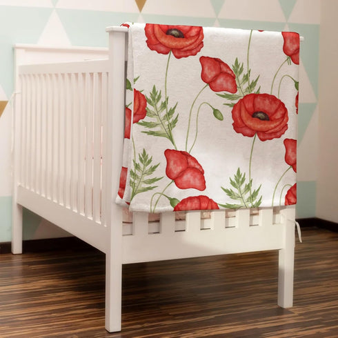 Boho Retro Poppy Flowers Leaves Baby Blanket for Girl Boy Red Poppy Floral Spring Blossom Swaddle Blanket Wild Plants Receiving Blanket Toddler Ne...