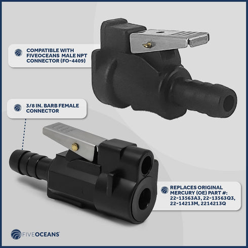 Five Oceans 3/8-Inch Barb Female Fuel Line Quick Connector for Yamaha/Mercury Outboard Connections and Mercury Fuel Tank Side, Replaces Part 22-13...