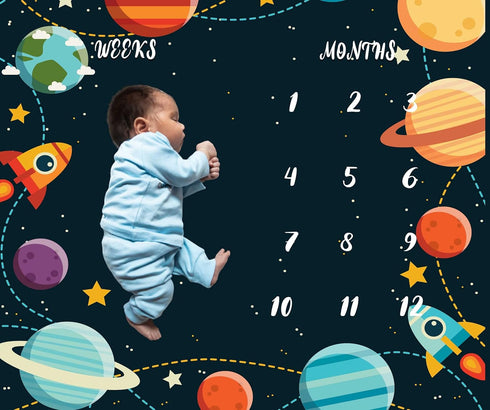Cosmic Planets Outer Space Theme Baby Monthly Milestones Blanket Boys Kids Photo Background Mom Gifts Newborn Shower Party Decoration Personalized...