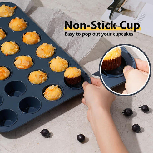 2 pack Mini Silicone Muffin Baking Pan & Cupcake Tray 24 Cups - Nonstick Cake Molds/Tin, Silicon Bakeware, BPA Free, Dishwasher & Microwave Safe (...