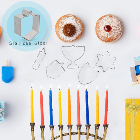 The Dreidel Company Stainless Steel Hanukkah Cookie Cutters, 5 Hanukkah Menorah, Dreidel, Star, Maccabee Shield Shaped Cookie Cutters...