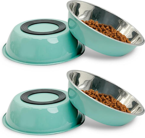 Stainless Steel Dog Bowls Pack of 4 4 Cup Metal Pet Dish Set for Food & Water Anti-Slip Easy to Clean 7 Inch Diameter 1.96 Inch Tall for Cats Pupp...