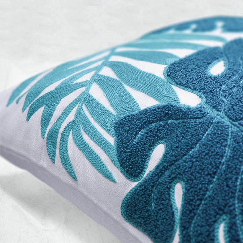 Set of 2, Cotton Embroidery Tropical Leaf Palm Pattern Throw Pillow Covers, Woven Comfy Decorative Pillows Covers Cushion Case for Couch Sofa Bedr...