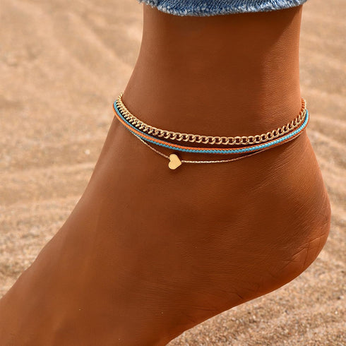 Layered Ankle Bracelets Heart Anklets for Women Waterproof Dainty Gold Anklet Braid Rope Foot Chain Link Summer Beach Sandal Foot Jewelry...